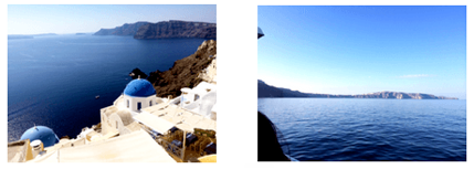 Pictures of Santorini town and ocean