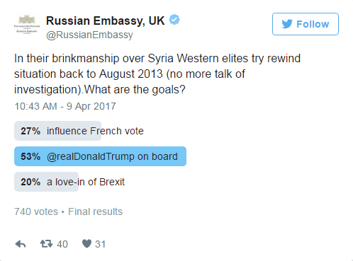 Tweet from the the Russian Embassy in the UK about Syria