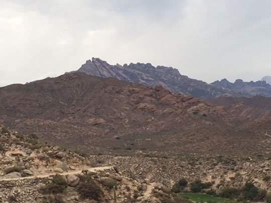 Picture of the Argentinian landscape, showing arid ground and mountains in the background