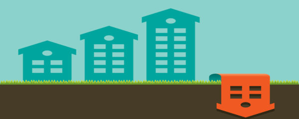 Illustration representing a bar chart made of buildings