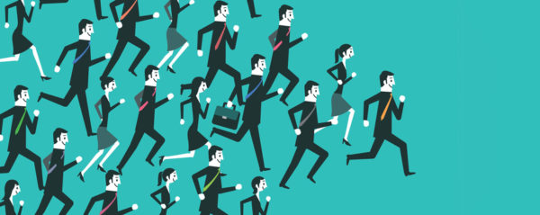 Illustration showing plenty of potential employees running in the same direction