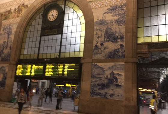 A view of the train station in Porto, Portugal