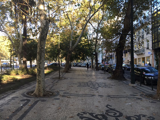 Bill explores the shaded streets of Lisbon