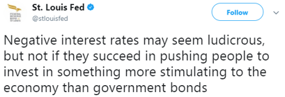Tweet from the Federal Reserve talking about the negatives interest rates